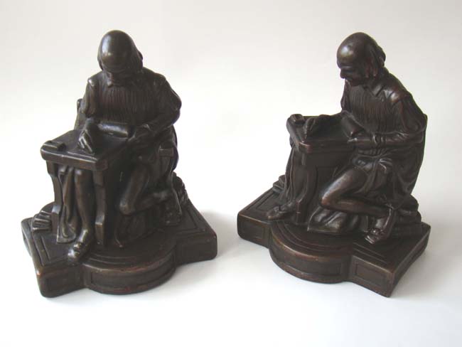 A RARE pair of SHAKESPEARE bookends sculpted by G S Allen and made by the Armor Bronze Co. in 1926